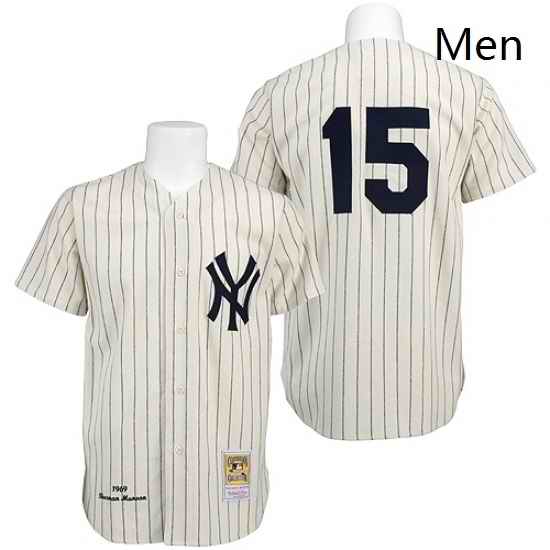 Mens Mitchell and Ness 1969 New York Yankees 15 Thurman Munson Authentic Cream Throwback MLB Jersey